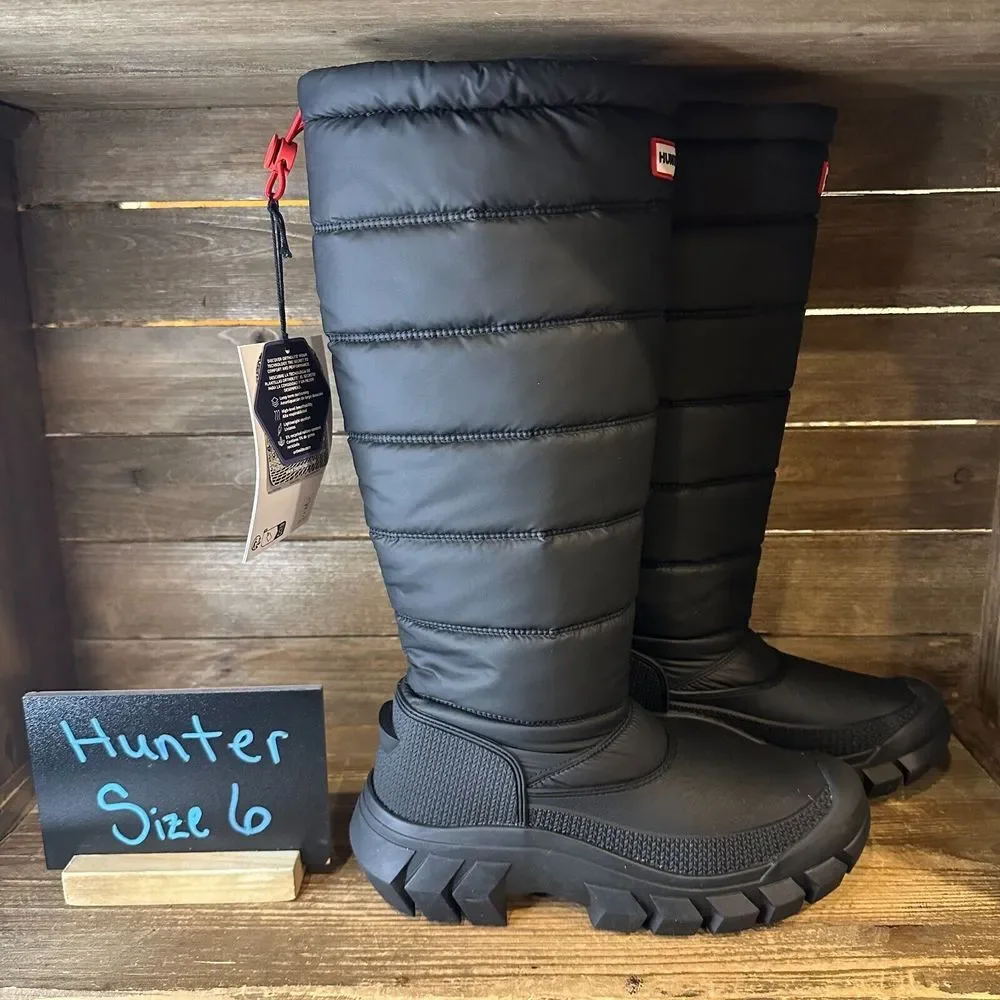 New Womens Hunter Intrepid Tall Black Insulated Puffy Winter Snow Boots Size 6 M